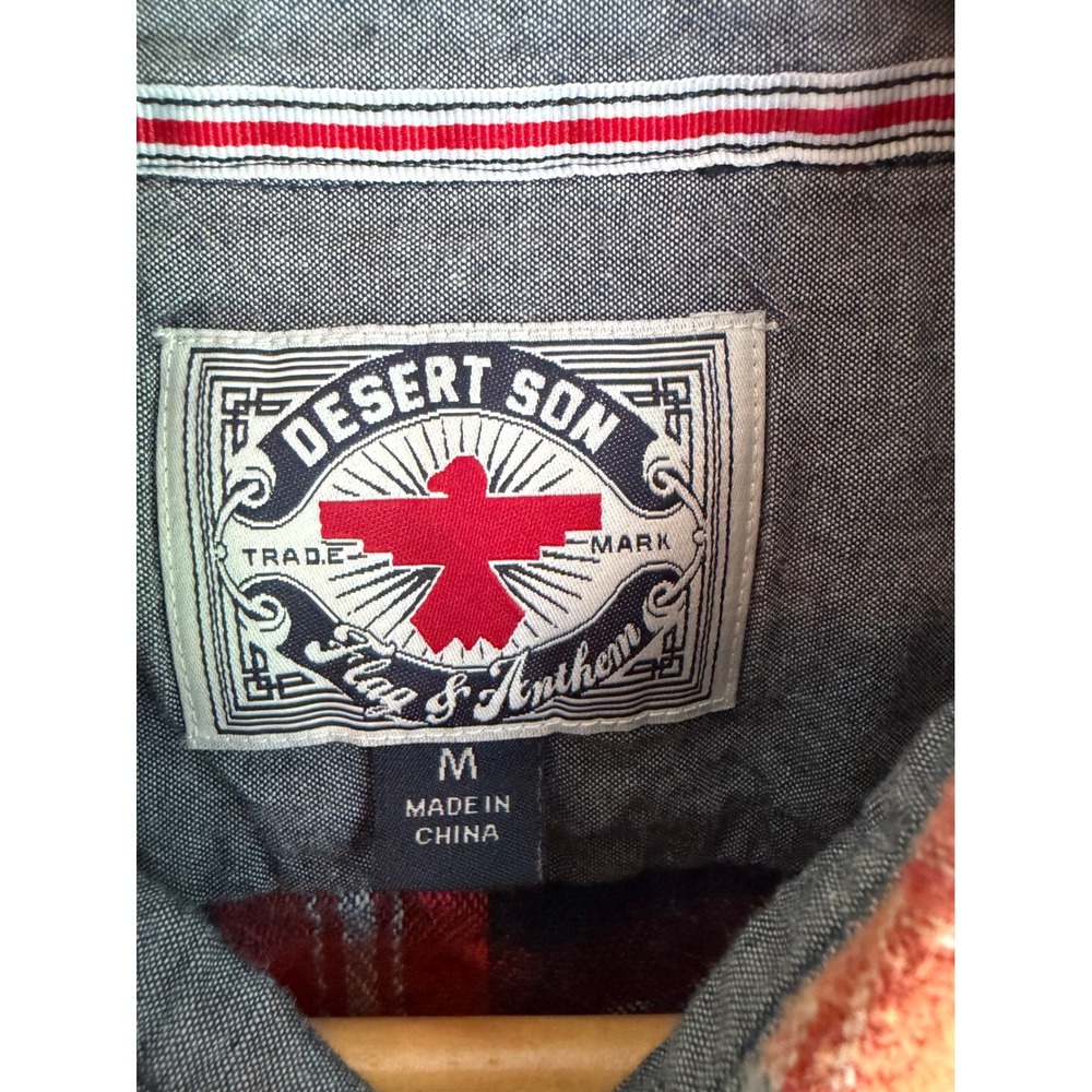 Flag & Anthem Desert Son Men's Plaid Button-Down Shirt-Blue & Orange-Size Medium - Picture 2 of 7
